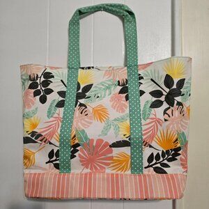 NWT Matilda Jane Coral Orange & Green Tote Bag Vibrant Tropical Design 16x15x4"